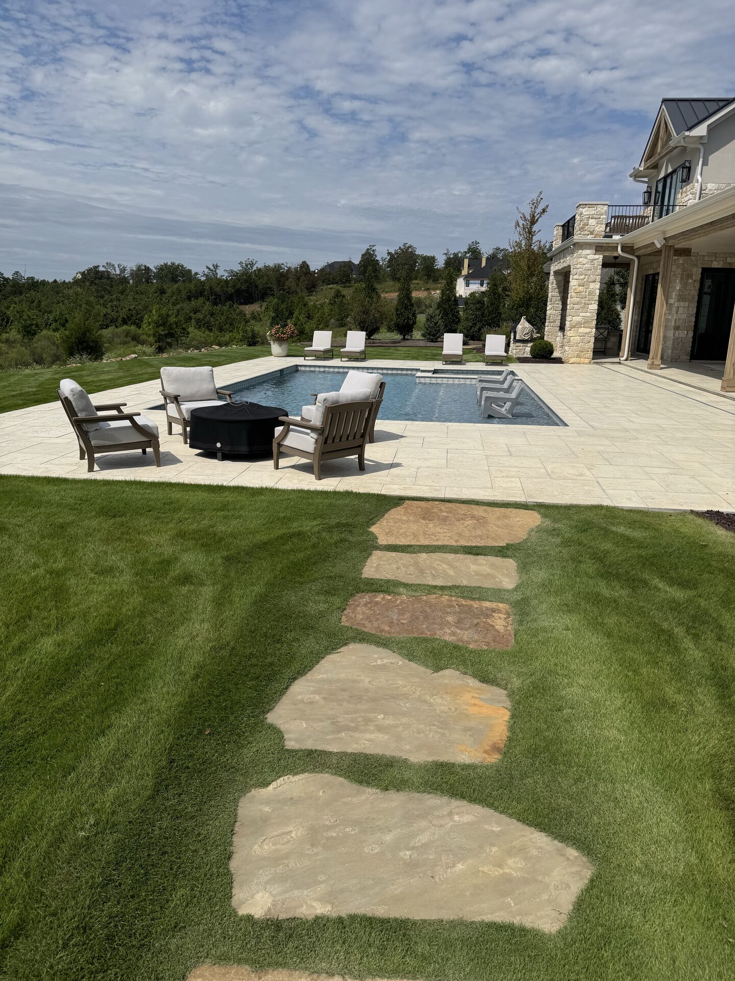 Natural stone stepping stones and landscaping