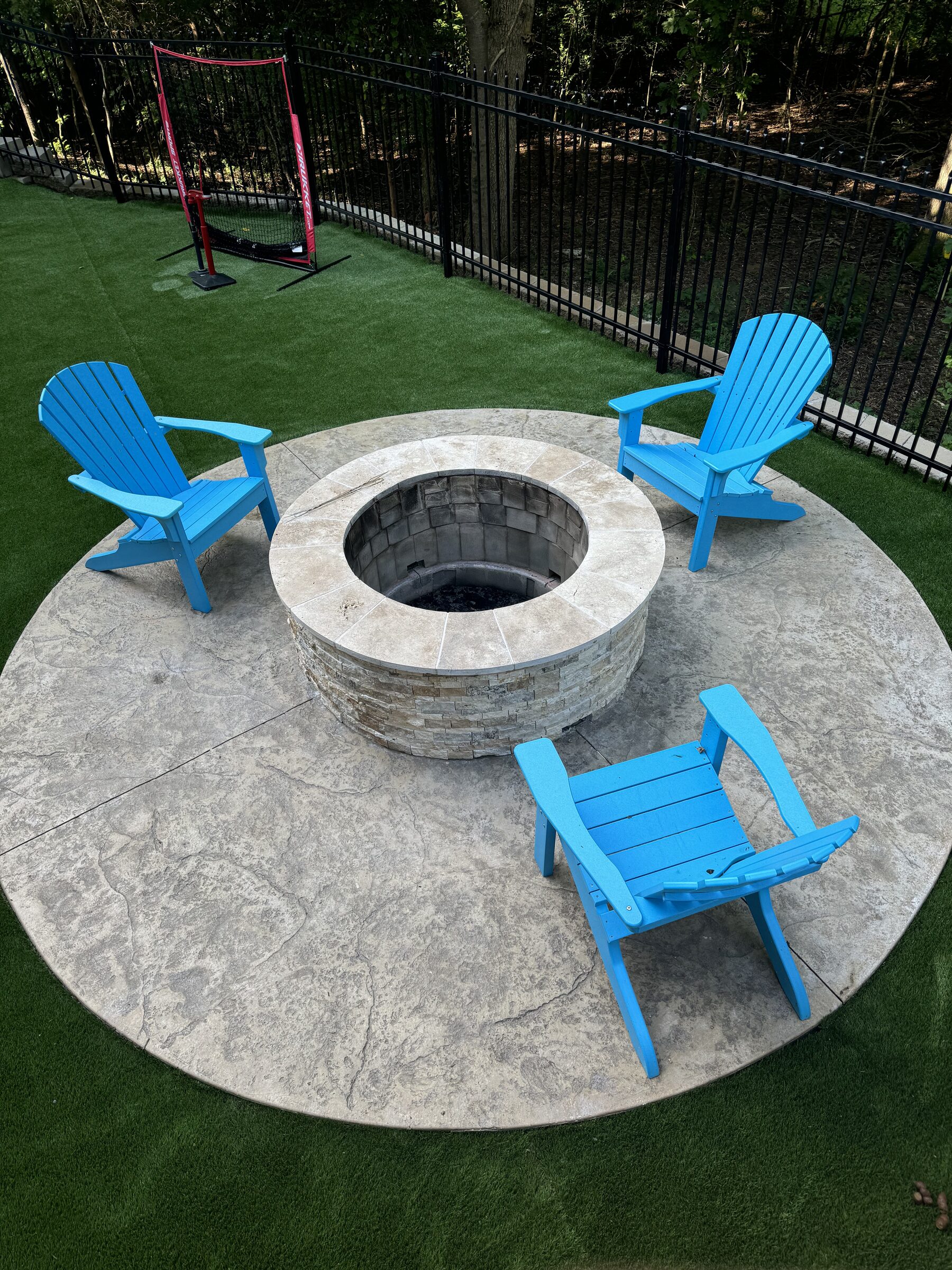 Custom stone fire pit detail — built on site
