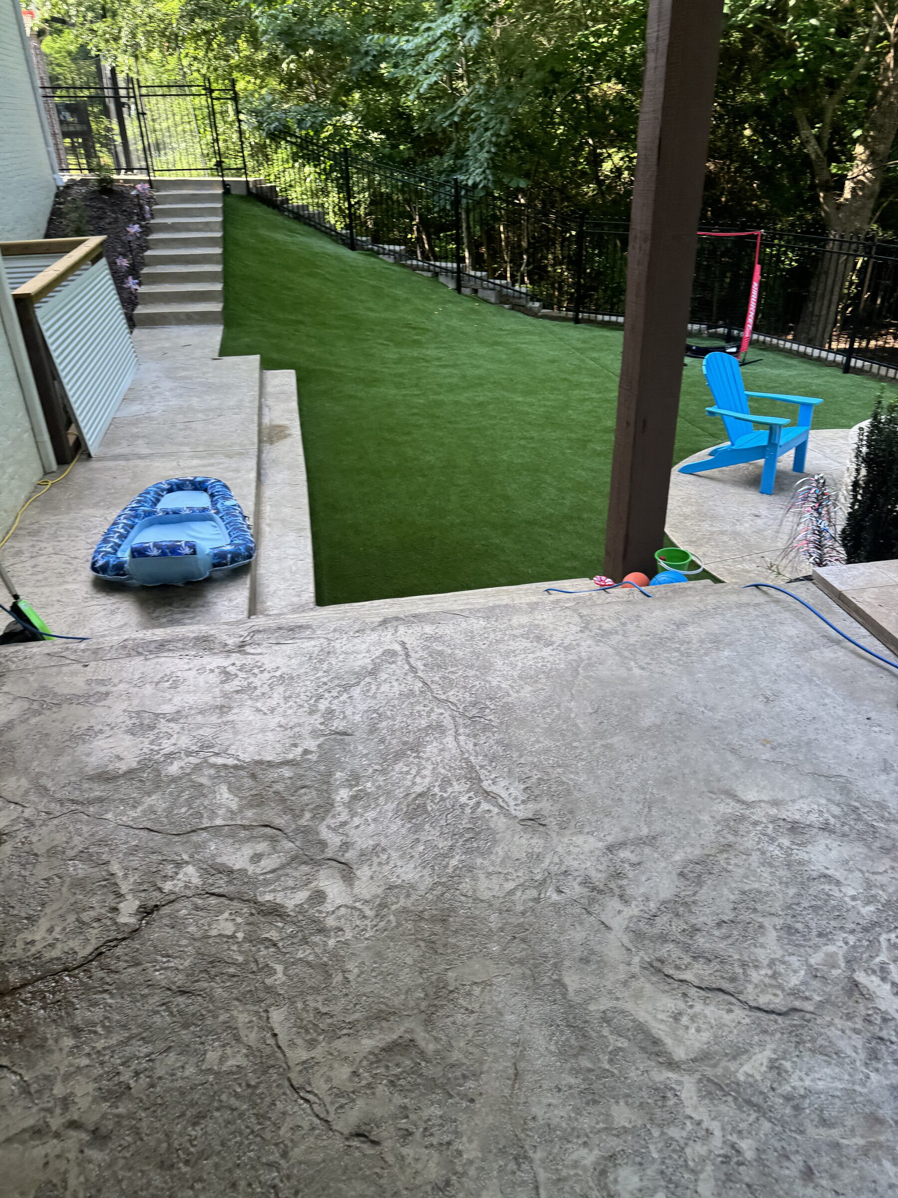 Travertine deck and pool edge close-up