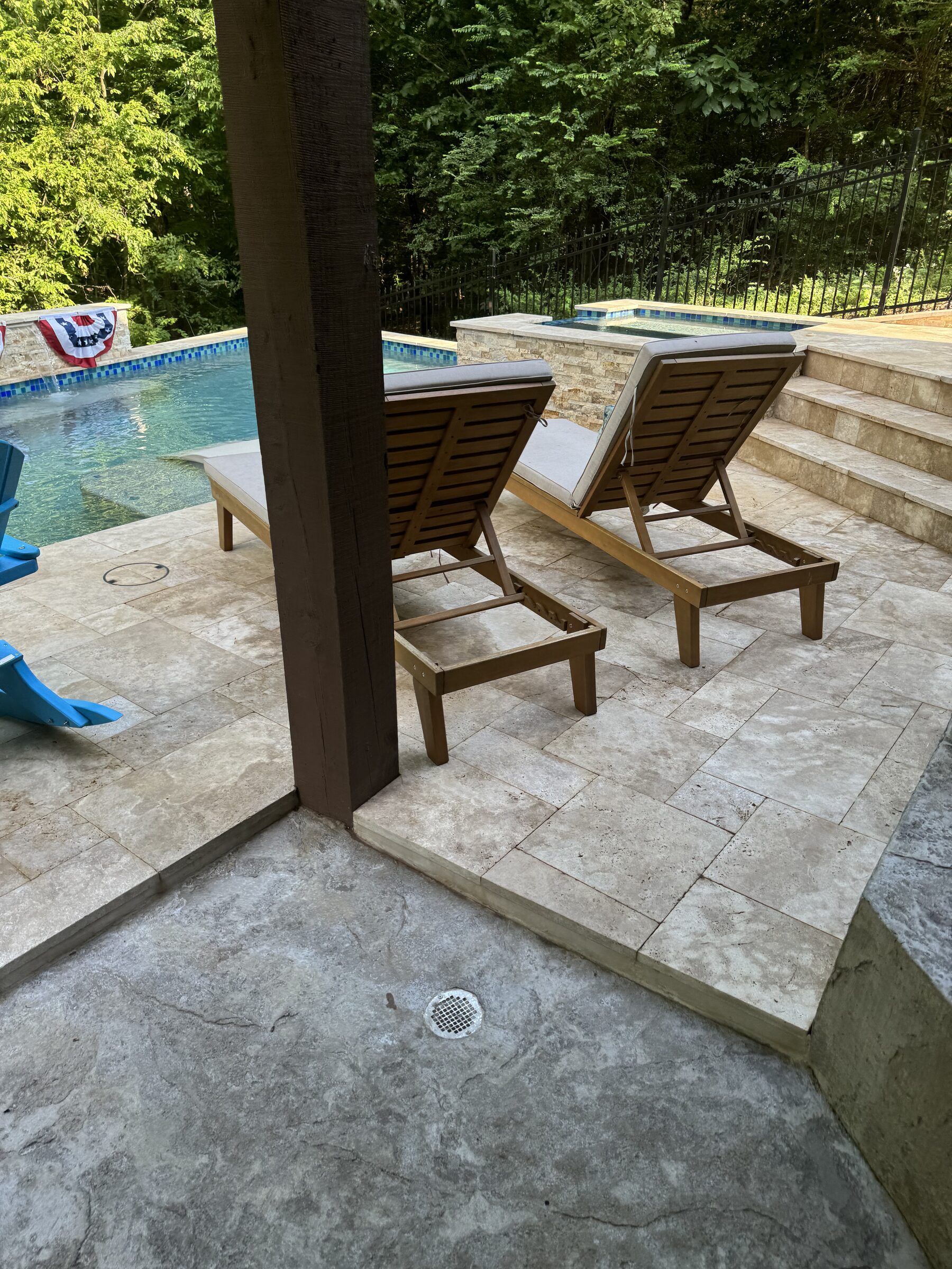 Covered patio looking out over the pool