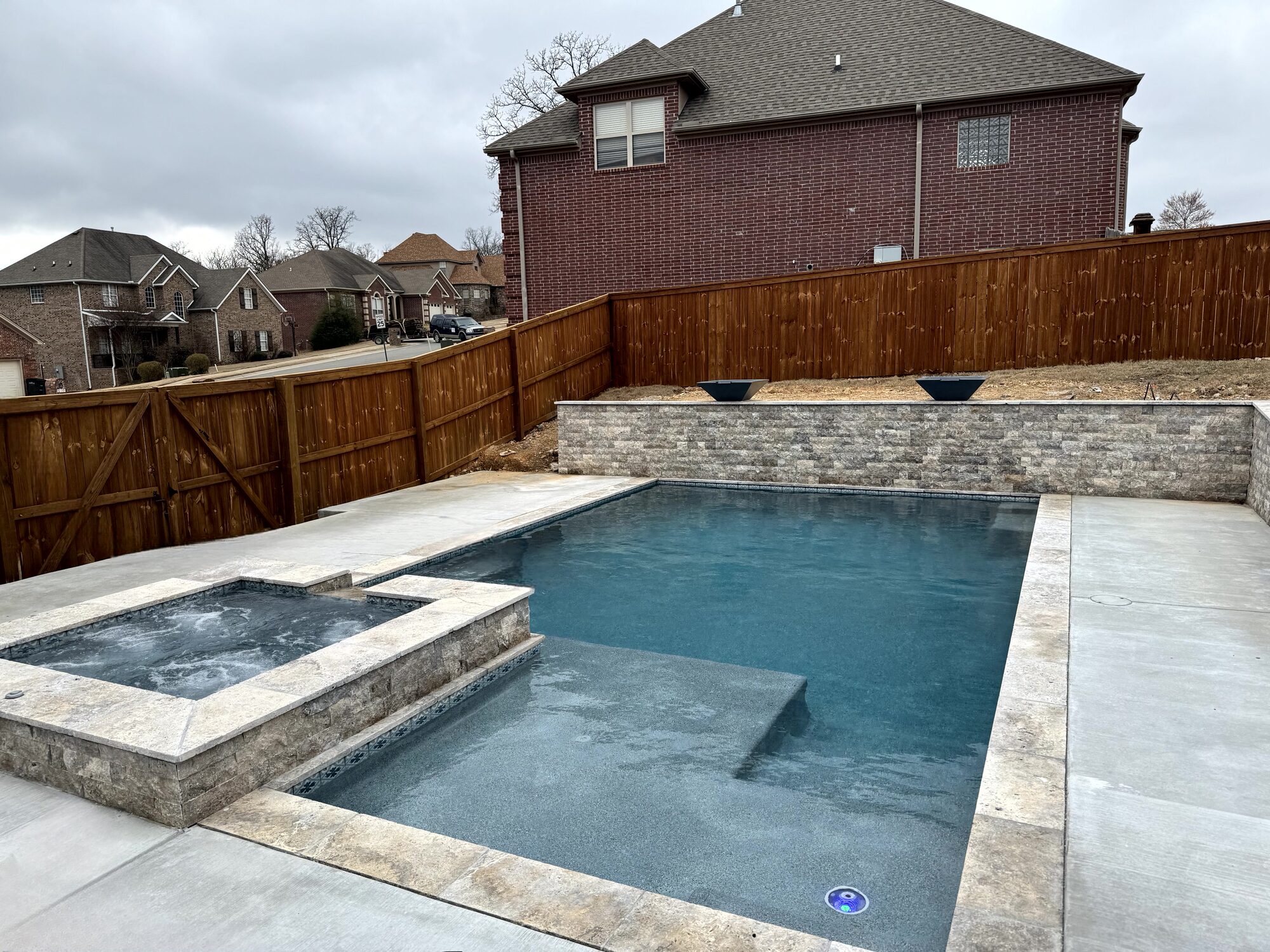 Full view of the Grecian-inspired backyard